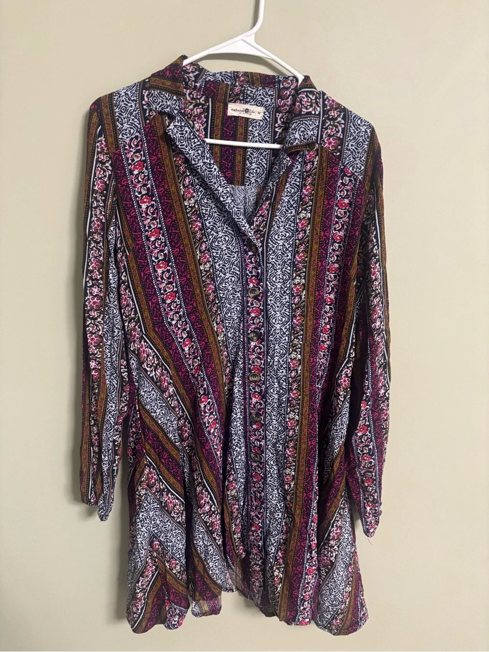 Natural Life Shirt Dress Size Medium Floral Boho Patchwork Cottage Indie Artsy